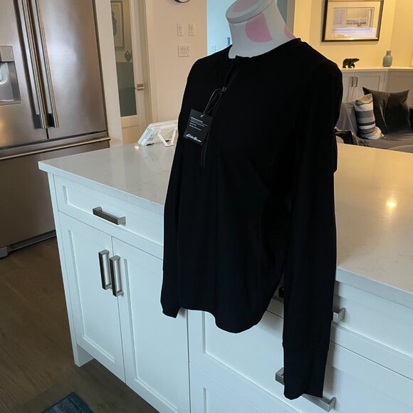 Eddie Bauer LS Shoreline Rashguard 1/4 Zip UPF 50 Sun Protection Top Black Sz S - Picture 2 of 14